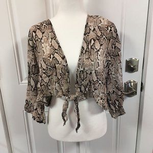 NWT Shade & Shore Tie-Front Cover Up Shirt Tan Snake Skin Print Size XL
